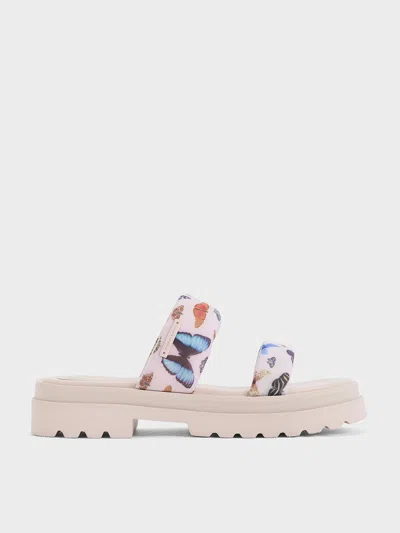 Charles & Keith Tattie Butterfly-print Puffy-strap Sandals In Multi