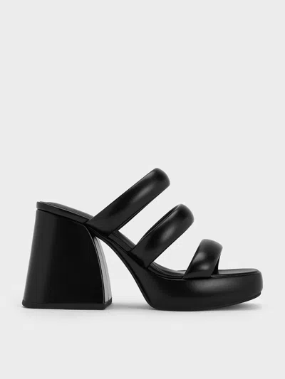 Charles & Keith Tattie Puffy-strap Platform Mules In Black