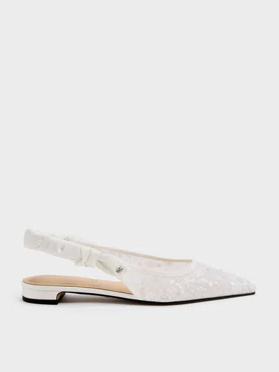 Charles & Keith - Tayari Embroidered-mesh Slingback Flats In White