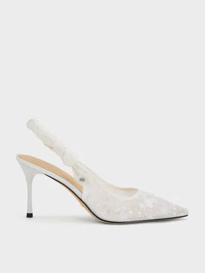 Charles & Keith - Tayari Embroidered-mesh Slingback Pumps In White