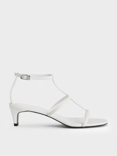 Charles & Keith - T-bar Kitten-heel Ankle-strap Sandals In White