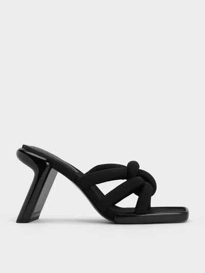 Charles & Keith Toni Knotted Puffy-strap Mules In Black Textured