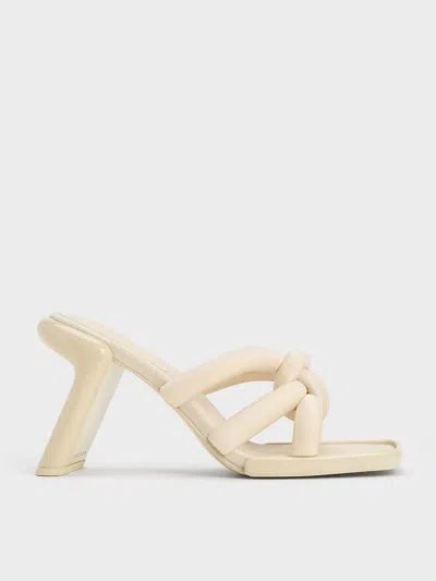 Charles & Keith Toni Knotted Puffy-strap Mules In Chalk
