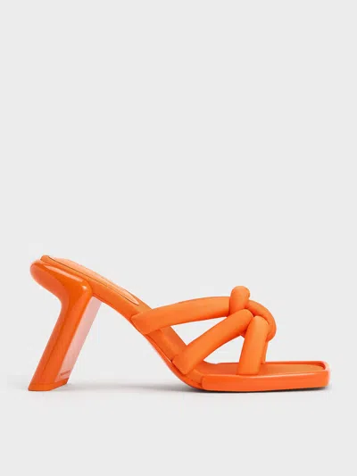 Charles & Keith Toni Knotted Puffy-strap Mules In Orange