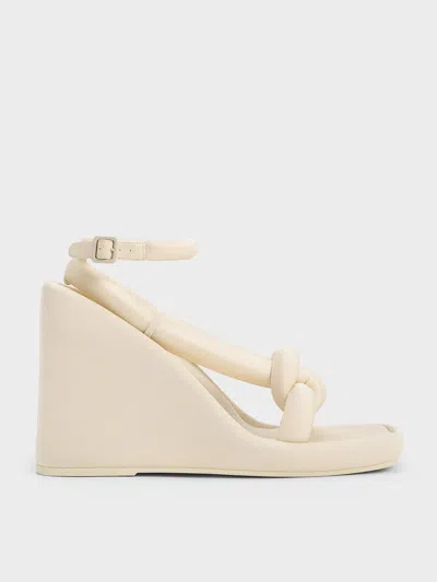 Charles & Keith Toni Knotted Puffy-strap Wedges In Chalk