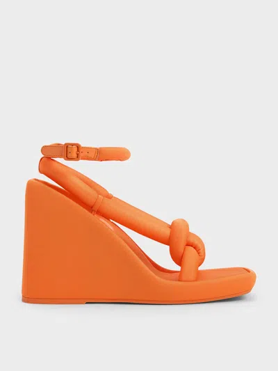 Charles & Keith Toni Knotted Puffy-strap Wedges In Orange