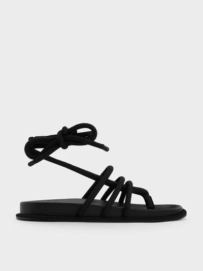Charles & Keith Toni Tubular Tie-around Sandals In Black Textured