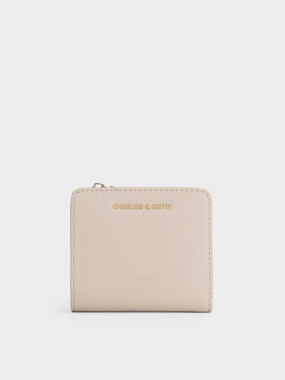 Charles & Keith Top Zip Small Wallet In Neutral