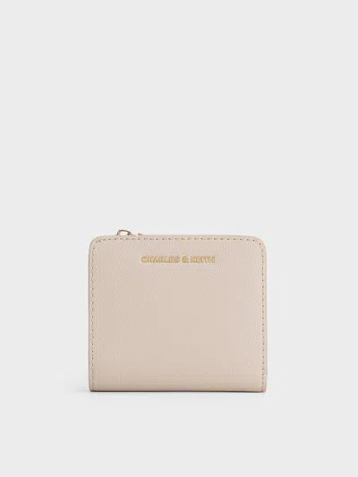 Charles & Keith Top Zip Small Wallet In Oat