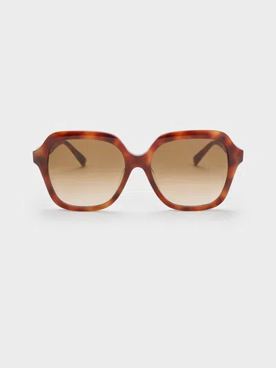 Charles & Keith Tortoiseshell Recycled Acetate Wide-square Sunglasses In T. Shell