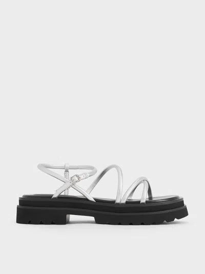 Charles & Keith Tubular Strap Sandals In Silver