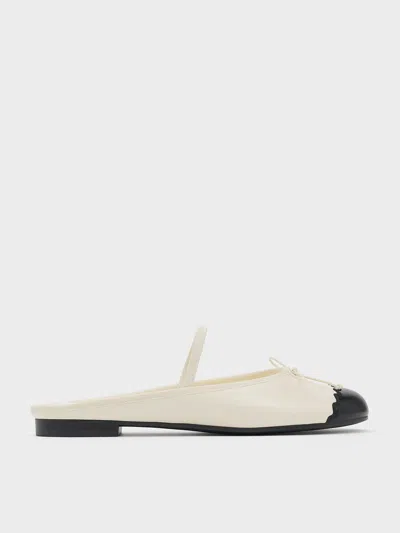 Charles & Keith Two-tone Bow Slip-on Flats In Cream