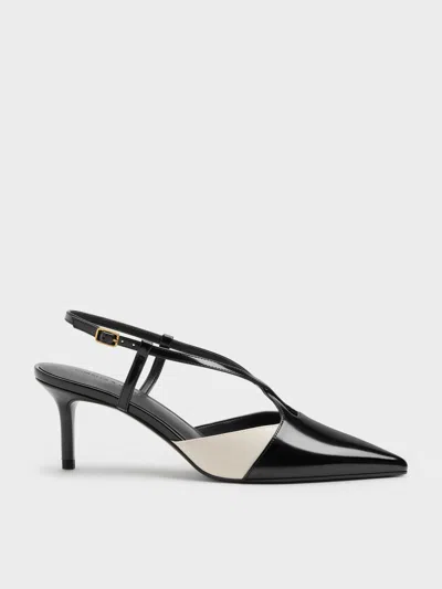 Charles & Keith - Two-tone Pointed Slingback Pumps In Black