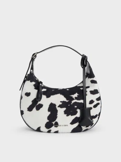 Charles & Keith - Vega Furry Cow-print Hobo Bag In Multi