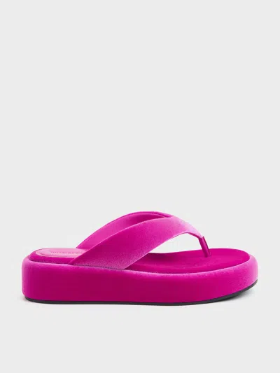 Charles & Keith - Velvet Flatform Thong Sandals In Pink