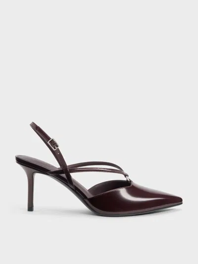Charles & Keith - V-strap Slingback Pumps In Burgundy