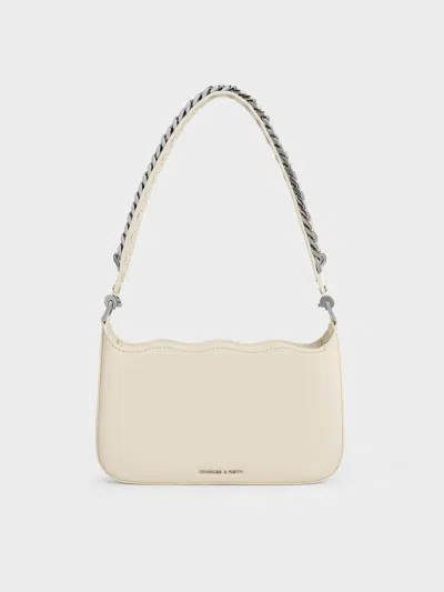Charles & Keith Wavy Braided Chain-link Shoulder Bag In Chalk
