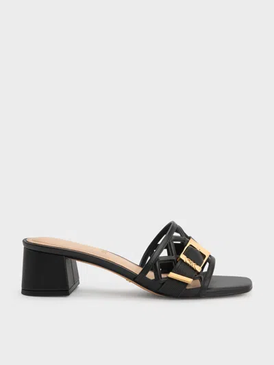 Charles & Keith - Whitney Leather Cut-out Heeled Mules In Black