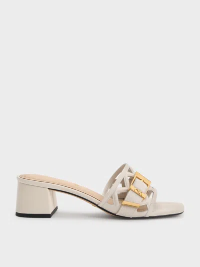Charles & Keith - Whitney Leather Cut-out Heeled Mules In Neutral