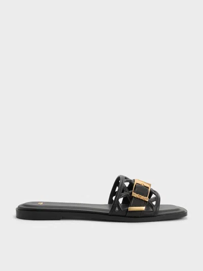 Charles & Keith - Whitney Leather Cut-out Slide Sandals In Black