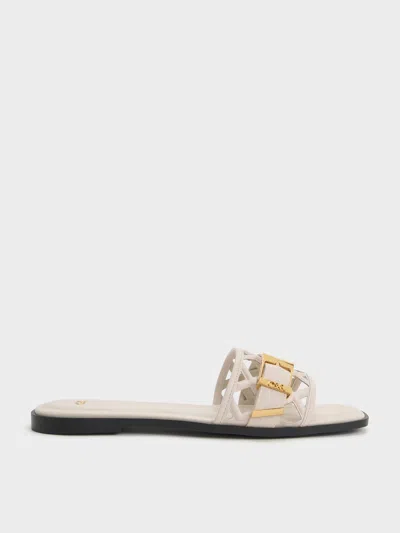 Charles & Keith - Whitney Leather Cut-out Slide Sandals In Gray