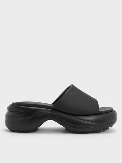 Charles & Keith Wide-strap Curved Platform Sports Sandals In Black