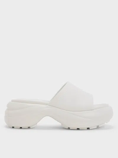 Charles & Keith Wide-strap Curved Platform Sports Sandals In White