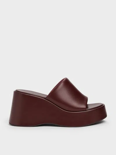 Charles & Keith - Wide-strap Platform Wedges In Burgundy