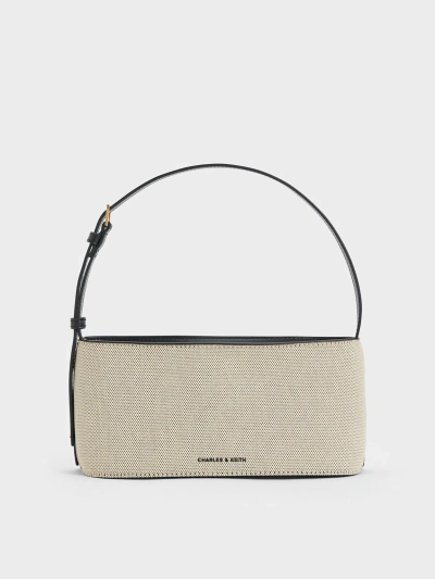 Charles & Keith Wisteria Canvas Elongated Shoulder Bag In Neutral