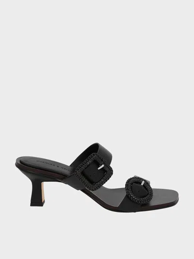 Charles & Keith Woven-buckle Heeled Mules In Black