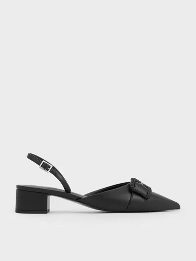 Charles & Keith Woven-buckle Slingback Pumps In Black