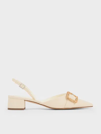 Charles & Keith Woven-buckle Slingback Pumps In Chalk