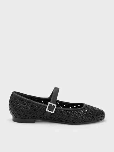 Charles & Keith - Woven Mary Jane Flats In Black