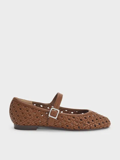 Charles & Keith - Woven Mary Jane Flats In Brown