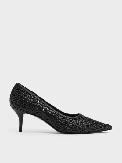 Charles & Keith - Woven Pointed Stiletto Pumps In Black