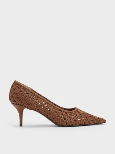 Charles & Keith - Woven Pointed Stiletto Pumps In Brown