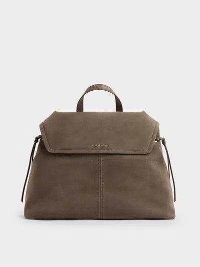 Charles & Keith - Xl Noane Backpack In Stone Grey