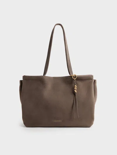 Charles & Keith - Xl Zephyr Tassel Tote Bag In Stone Grey