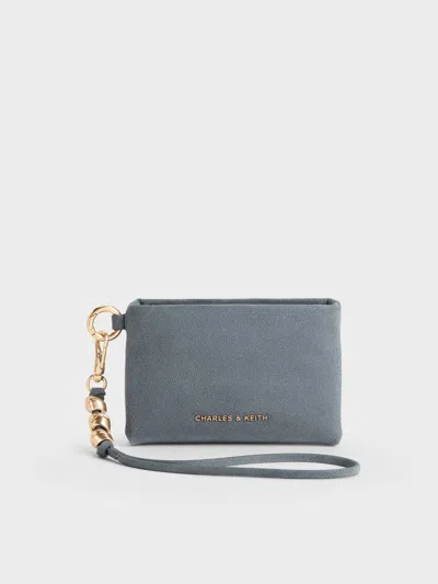 Charles & Keith - Zephyr Metallic-accent Wristlet In Smoky Blue