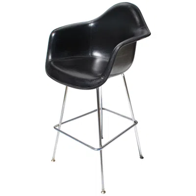 Pre-owned Charles And Ray Eames 1 Midcentury H Miller Eames Fiberglass Stool With H-base In Black