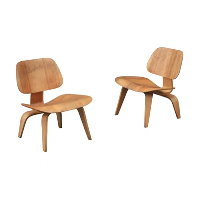 Pre-owned Charles And Ray Eames 1940s Pair Of Early Charles Eames For Herman Miller Lcw Lounge Chairs In Birch In Brown