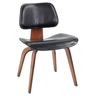 Pre-owned Charles And Ray Eames 1952 Rare Herman Miller Eames Dcw Dining Chair In Walnut W/ Leather Upholstery In Brown