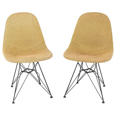 Pre-owned Charles And Ray Eames 1954 Pair Of Eames Herman Miller Dkr-1 Chairs With Eiffel Bases In Hopsack In Sand