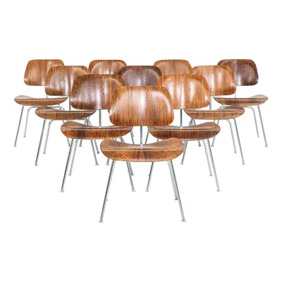 Pre-owned Charles And Ray Eames 1960s Set Of Ten Herman Miller Eames Dcm Dining Chairs In Brazilian Rosewood In Brown
