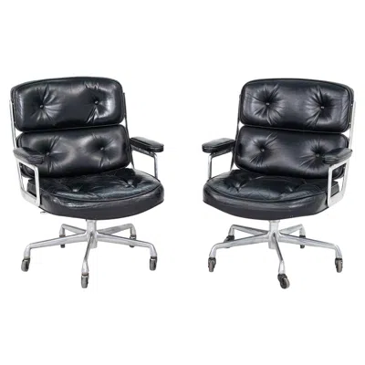 Pre-owned Charles And Ray Eames 1968 Herman Miller Eames Time Life Executive Desk Chairs In Leather, 5-star Base In Black