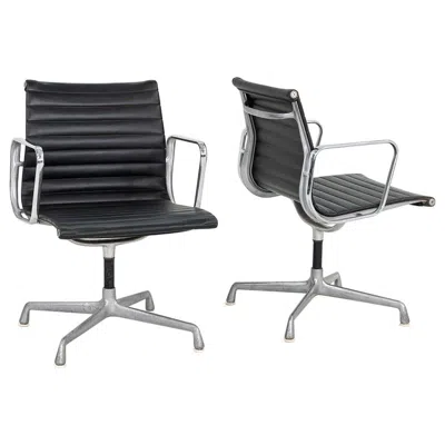 Pre-owned Charles And Ray Eames 1970s Herman Miller Aluminum Management Side Chairs In Black Naugahyde