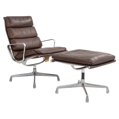 Pre-owned Charles And Ray Eames 1975 Herman Miller Eames Soft Pad Lounge Chair And Ottoman In Leather W/ Fabric In Gray