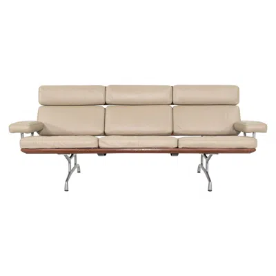 Pre-owned Charles And Ray Eames 1990s Es 108 3-seat Sofa By Ray And Charles Eames In Teak W/ Tan Leather In Brown