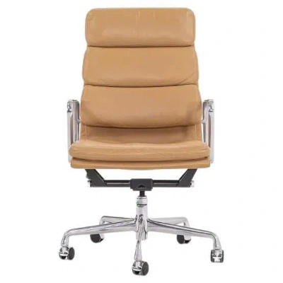 Pre-owned Charles And Ray Eames 2005 Herman Miller Eames Soft Pad Executive Desk Chairs In Tan Leather In Brown