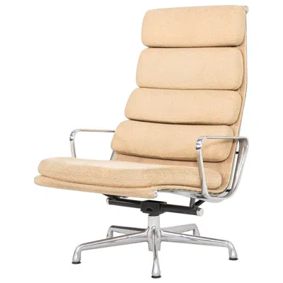 Pre-owned Charles And Ray Eames 2007 Herman Miller Eames Soft Pad Reclining Lounge Chair In Oatmeal Fabric In Sand